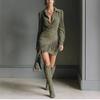 Bohemianischer Western-Cowboy-Stil Faux-Wildleder Fransen Slim Fit Langarmkleid