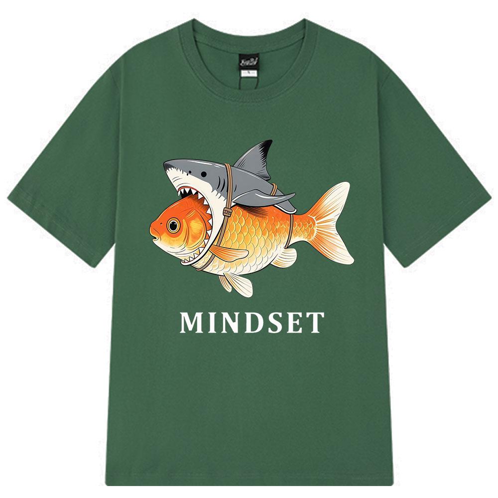Mindset Goldfish Funny Shark Fin Harness Design T-Shirt Men Women Casual Vintage T Shirt Short-sleeved Harajuku Hip-hop T-shirts