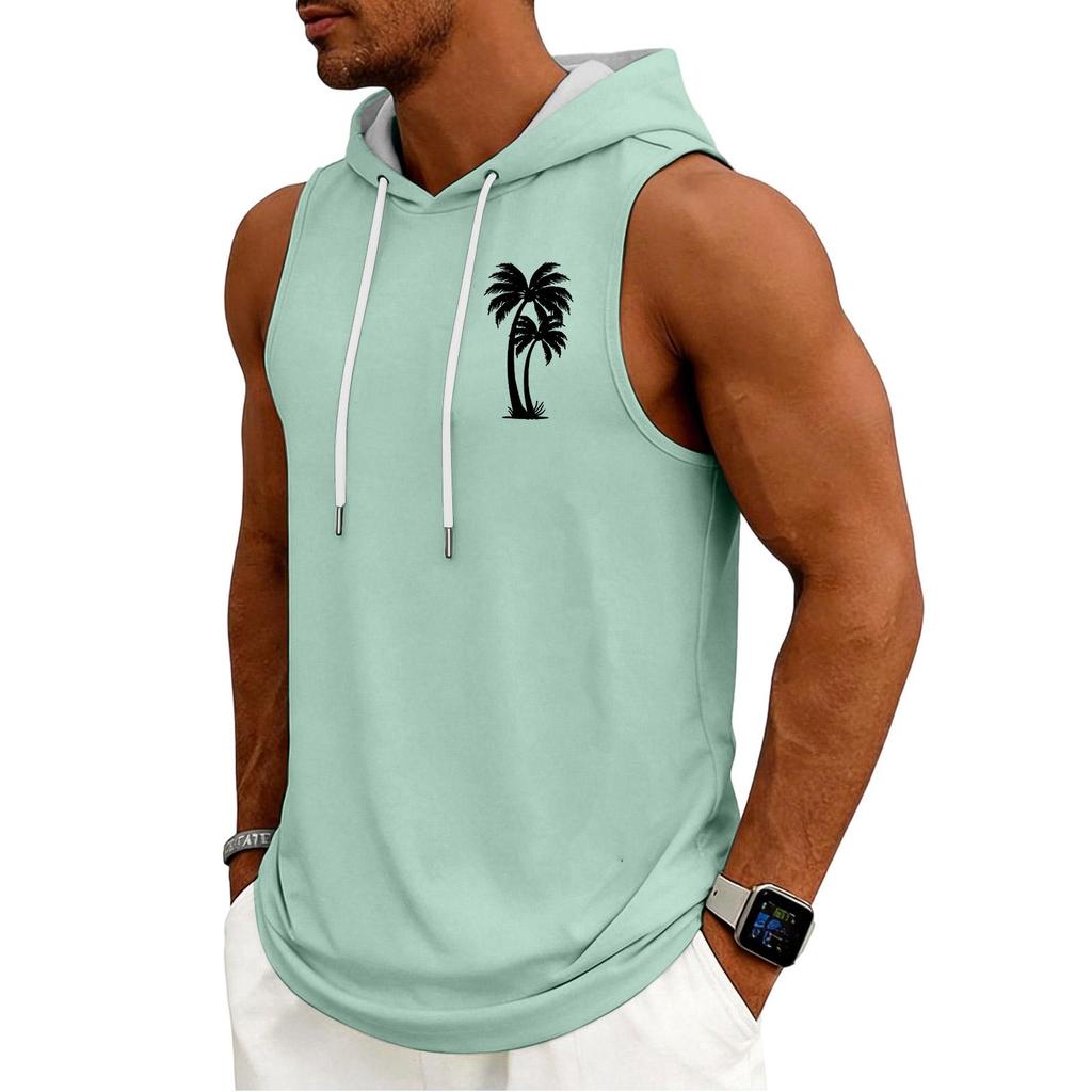 Men's Tank Top Gym Sleeveless Hoodie Shirt Washed Sports Muscle Shirts Fitness Vest With Hood