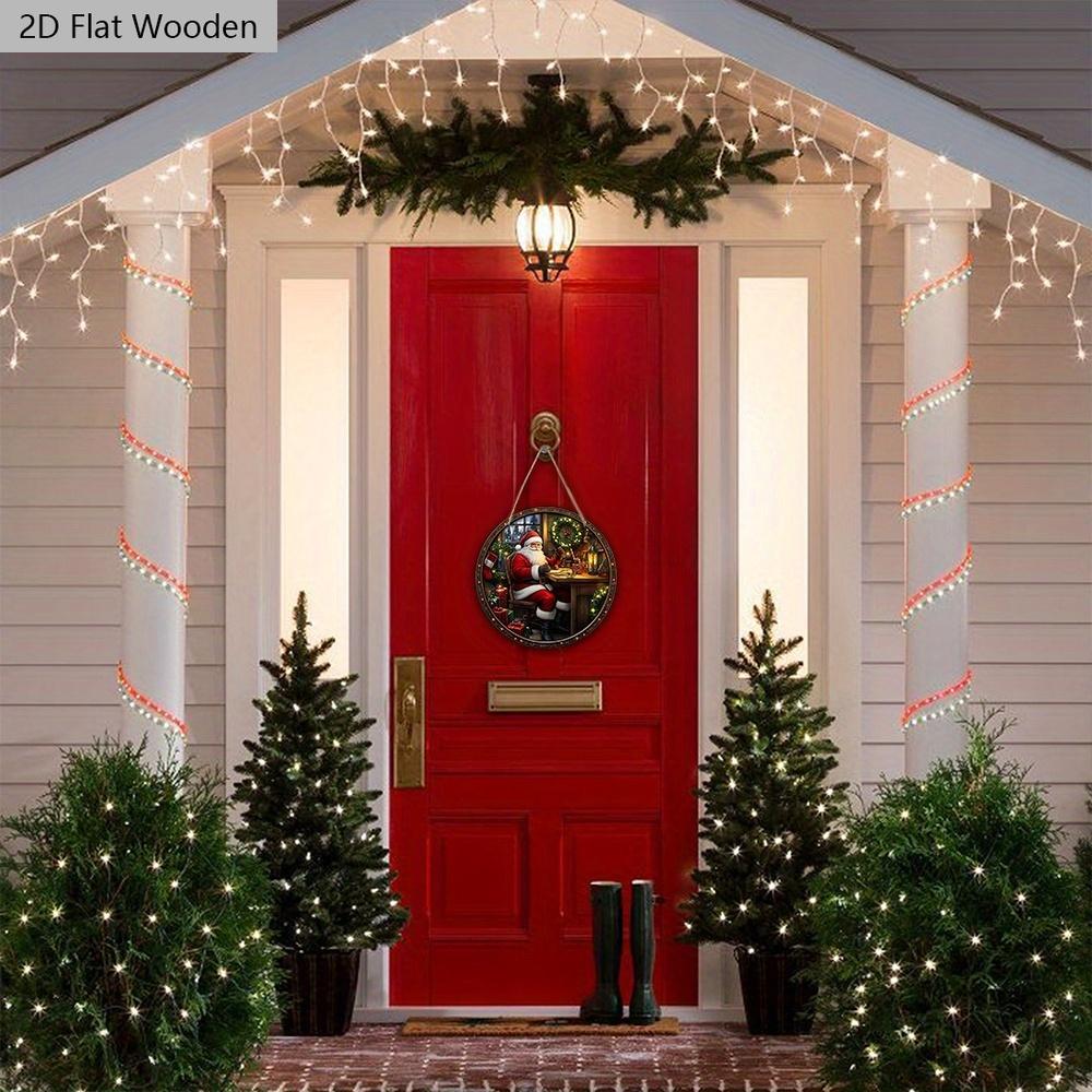 Rustic Wooden Christmas Sign with Santa Claus Pattern - Navidad Round Wreath Sign for Yard Door Wall Hanging Decor - Ideal Christmas Decoration