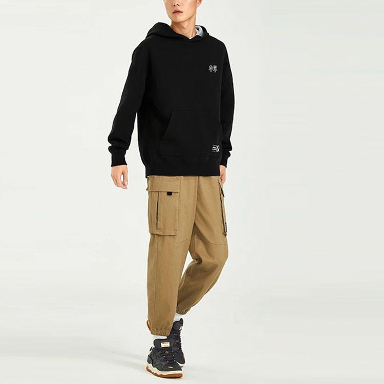 Li-Ning Sports Trend Series Logo Embroidered Loose-Fit Reversible Pullover Hoodie Unisex Tops Black Grey AWDS087-5