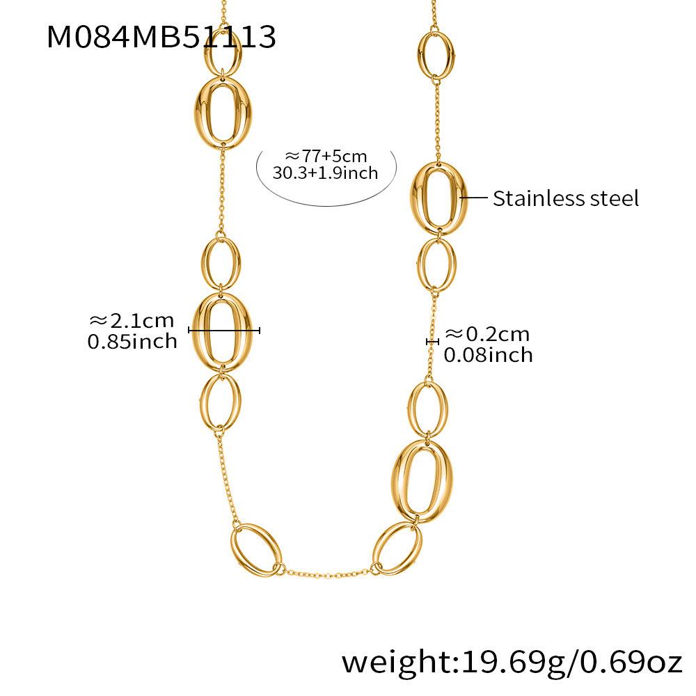 Qiong Yao Exquisite Polished Hollow Oval Patchwork Sweater Chain - Elegant, Fade-Resistant Stainless Steel Necklace