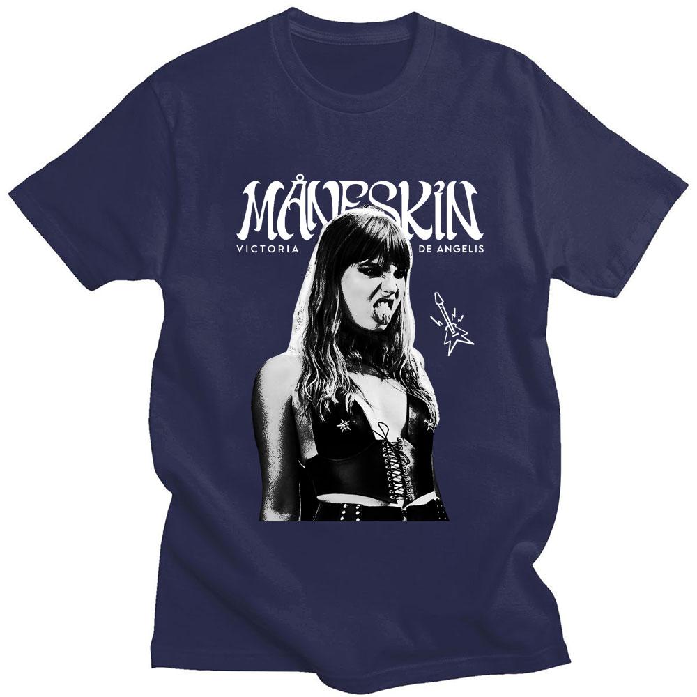 Rock Band Maneskin T Shirt Victoria De Angelis Print Unisex Cotton Cool Harajuku Gothic T Shirts Loose Y2k Casual Street T-shirt