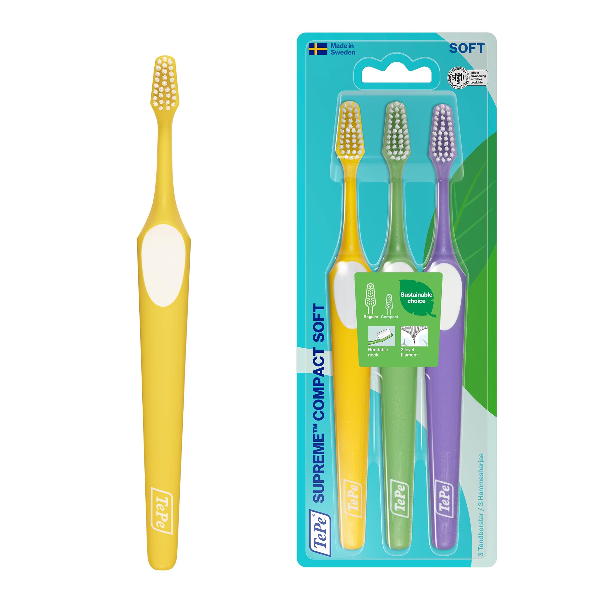 TePe Supreme Compact Soft Blister Pack Toothbrush, 3-pack, [Authentic Product] [Official]