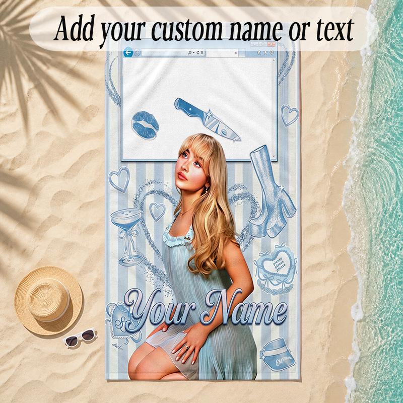 Beach TowelSabrina Carpenter Custom Name Text Personalized Soft Towel for Beach Pool Indoor Home Decor Gift