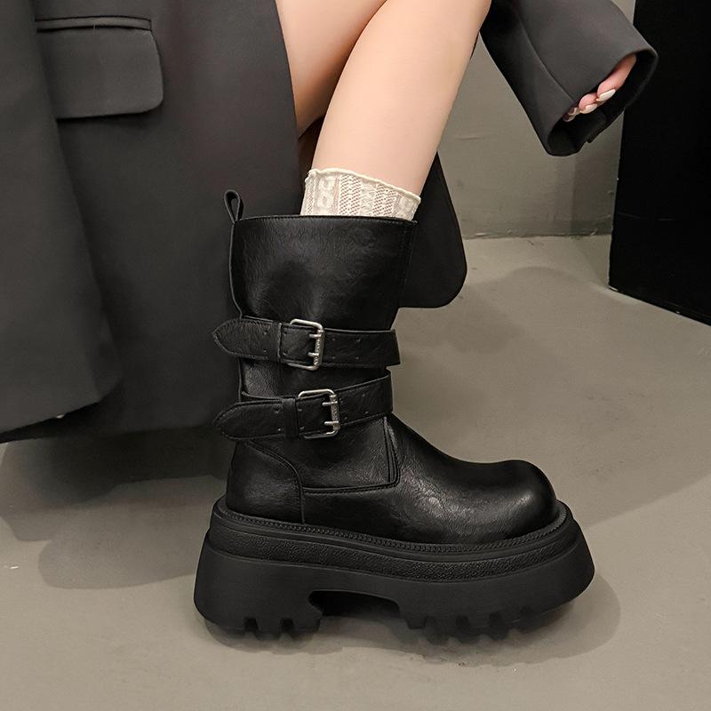 Thick-soled Heightening Martin Boots Women's 2025 New Autumn High-end Versatile Short Boots Small Temperament Retro Knight Boots