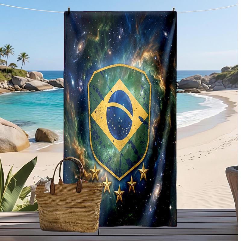 Brasilien Fußball Druck Strandtuch Schnelltrocknend Super Saugfähig Weiches Badetuch zum Schwimmen Strand Reisen Fan Souvenir Geschenk
