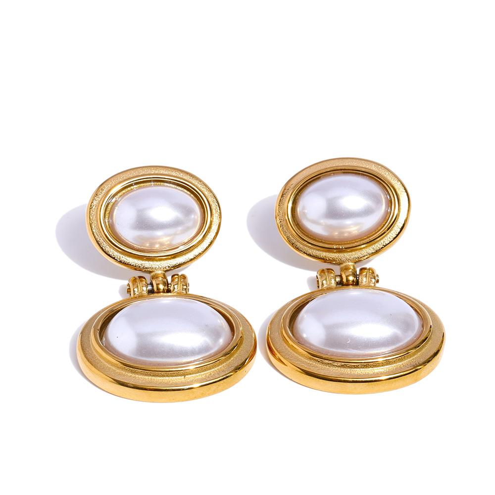 

Eetit Винтажные серьги-капли с имитацией жемчуга, модные, с золотым PVD-покрытием 18 карат, из нержавеющей стали, универсальные, стильные украшения, водонепроницаемые золотой