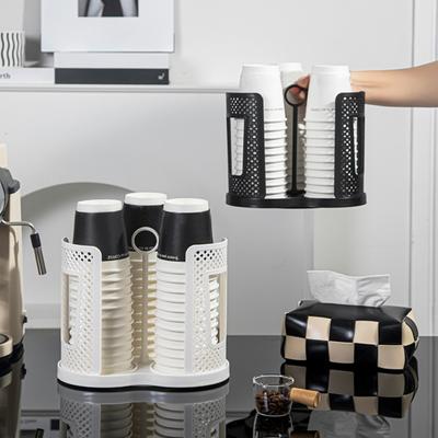 Paper Cup Holder Rotating Tray Cup Storage Dispenser with 3 Compartments Plastic Coffee Cup Organizer for Countertops Kitchen Coffee