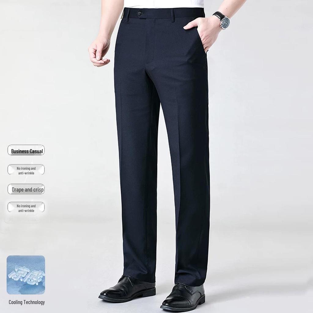 Pantalon de costume pour homme premium infroissable business décontracté taille haute jambe droite pour printemps/été