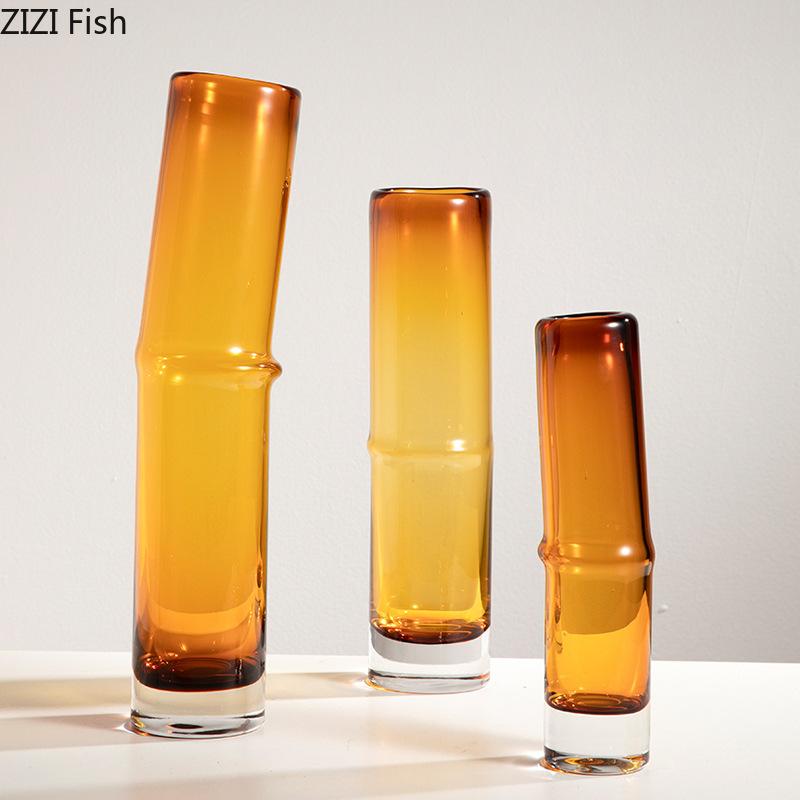 Creative Bamboo Shape Glass Vase Hydroponics Plant Pots Table Decoration Flower Arrangement Floral Vases Room Aesthetic Decor
