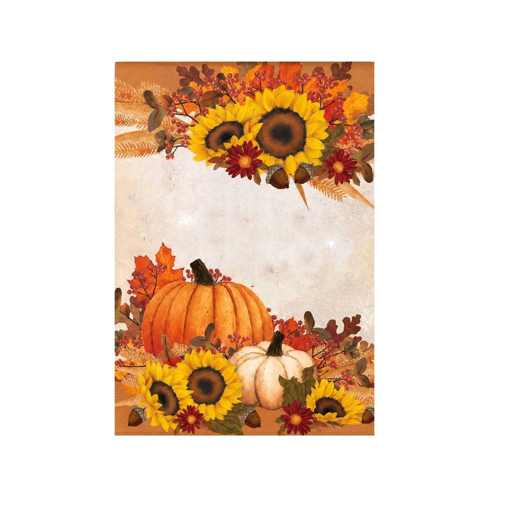 Double-Sided Linen Garden Flag with Fall Thanksgiving Halloween Pumpkin Design for Outdoor Yard Decor