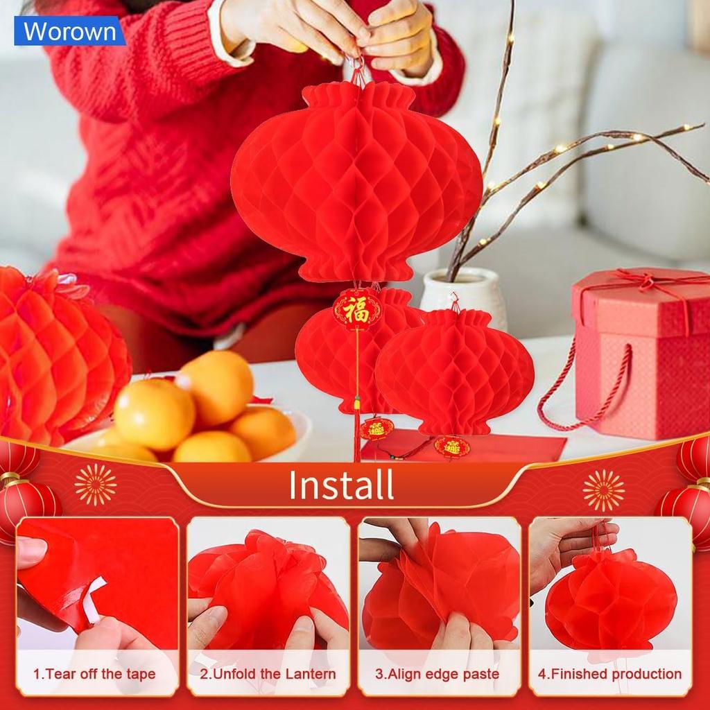 47 Pcs Chinese New Year Decor Set, 2025 Lunar Snake Spring Festival Décor, Includes Couplets, Fu Character, Window Sticker, Red Envelopes, Paper