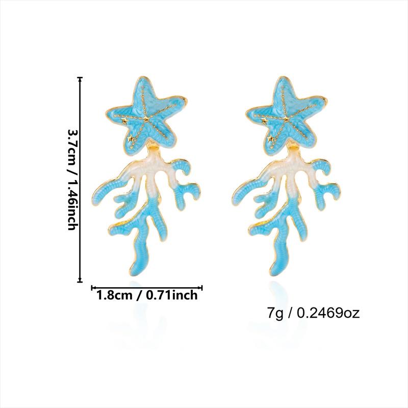 

Summer Beach Enamel Starfish Drop Earrings For Women Fashion Blue Coral Dangle Earring Gold Color Holiday Party Jewelry Gift