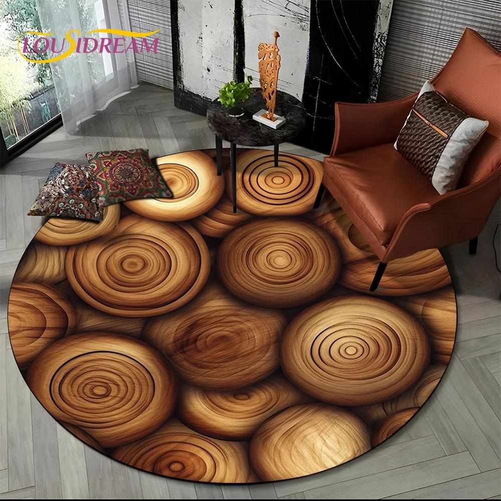 Ultimo Tappeto Rotondo con Linee Effetto Legno Colorato 3D, Tappeto per Soggiorno Camera da Letto Divano Stanza dei Giochi Bambini Decorazione, Antiscivolo per Animali Domestici Regalo