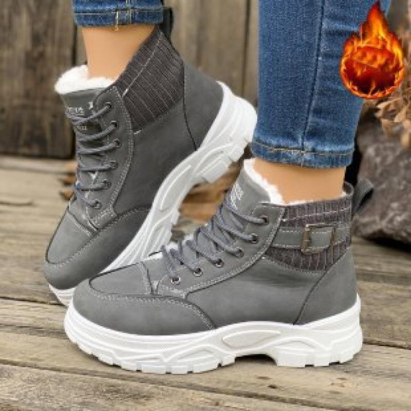 Women's Large Size Thick Sole Winter Warm Fur One Snow Boots Thickened Lined Ankle Boots Non-slip Hiking Sports Martin Boots