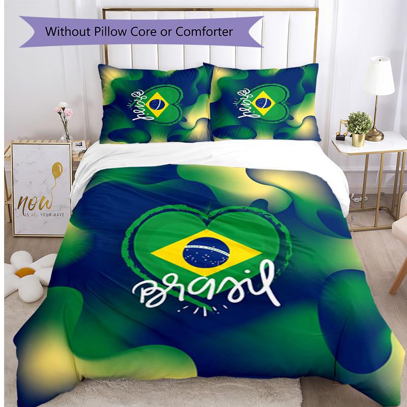 Brasilien Fußball Bedruckte Bettwäsche 3-teiliges Set Gemütliches Atmungsaktives Bettbezug-Set als Einweihungs-Feiertagsgeschenk