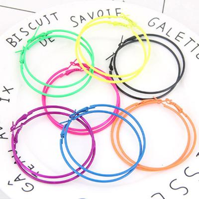 Dopamine Ear Jewelry, Fashionable Personalized Metal Fluorescent Color Simple Large Circle Ear Buckle Earrings Women