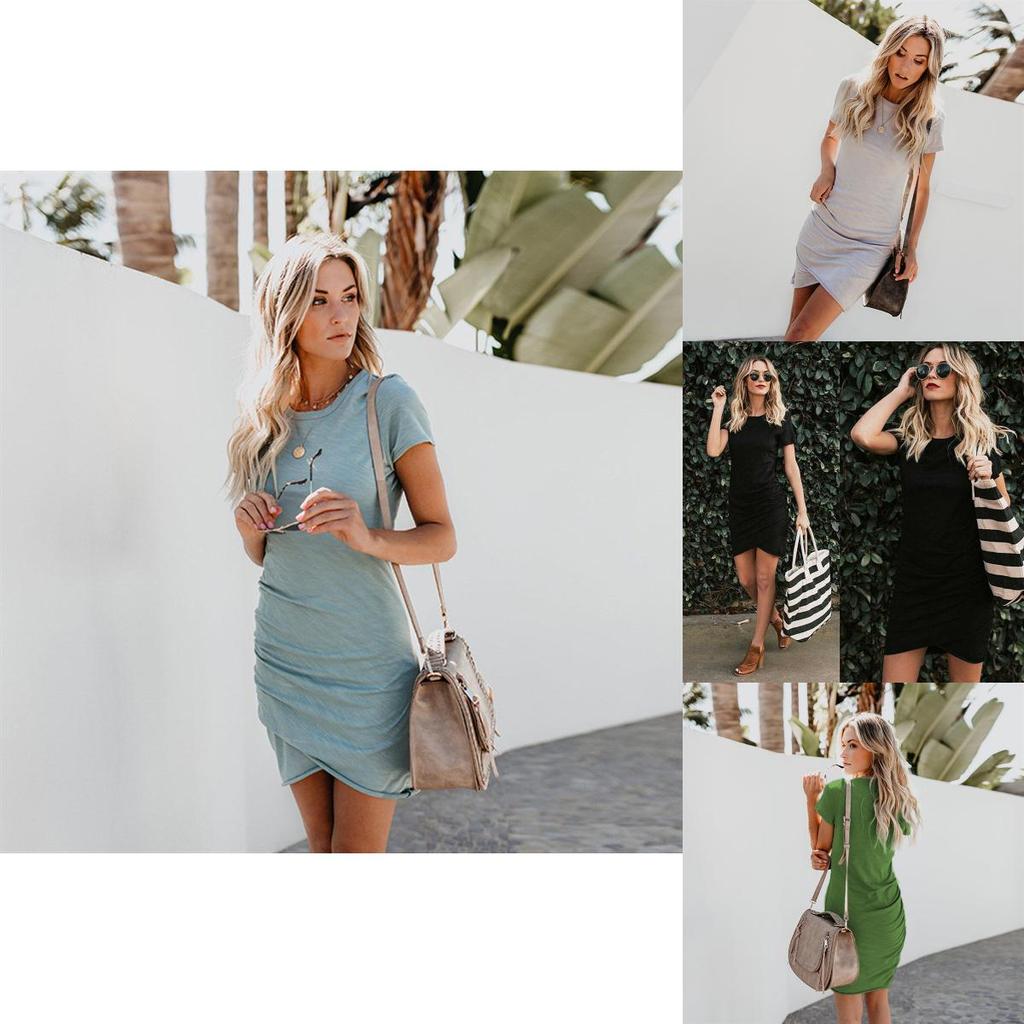 Elegant Womens Asymmetric Bodycon Short Sleeve Holiday Summer Party Mini Dress