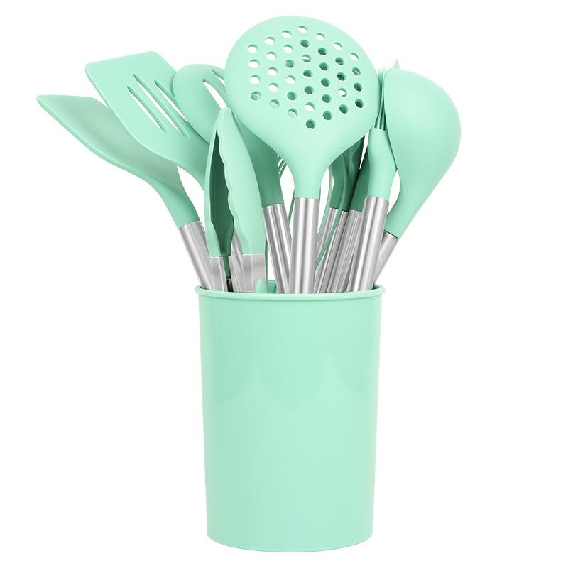 

12 шт. силиконовая кухонная утварь с антипригарным покрытием кухонная утварь набор лопатка для взбивания яиц набор инструментов для приготовления пищи green