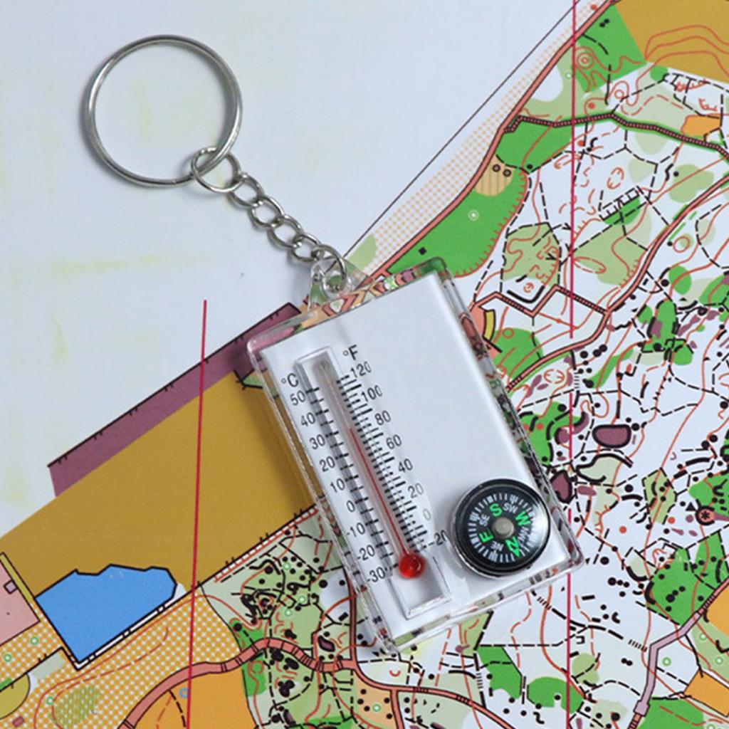 Portable Small Keychain Thermometer Compass Outdoor Mountaineering Buckle Compass Pointer for Wilderness Exploration