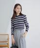 Nano Universe Random Rib Border Knit Top be paired with other Medium Navy (Can items)