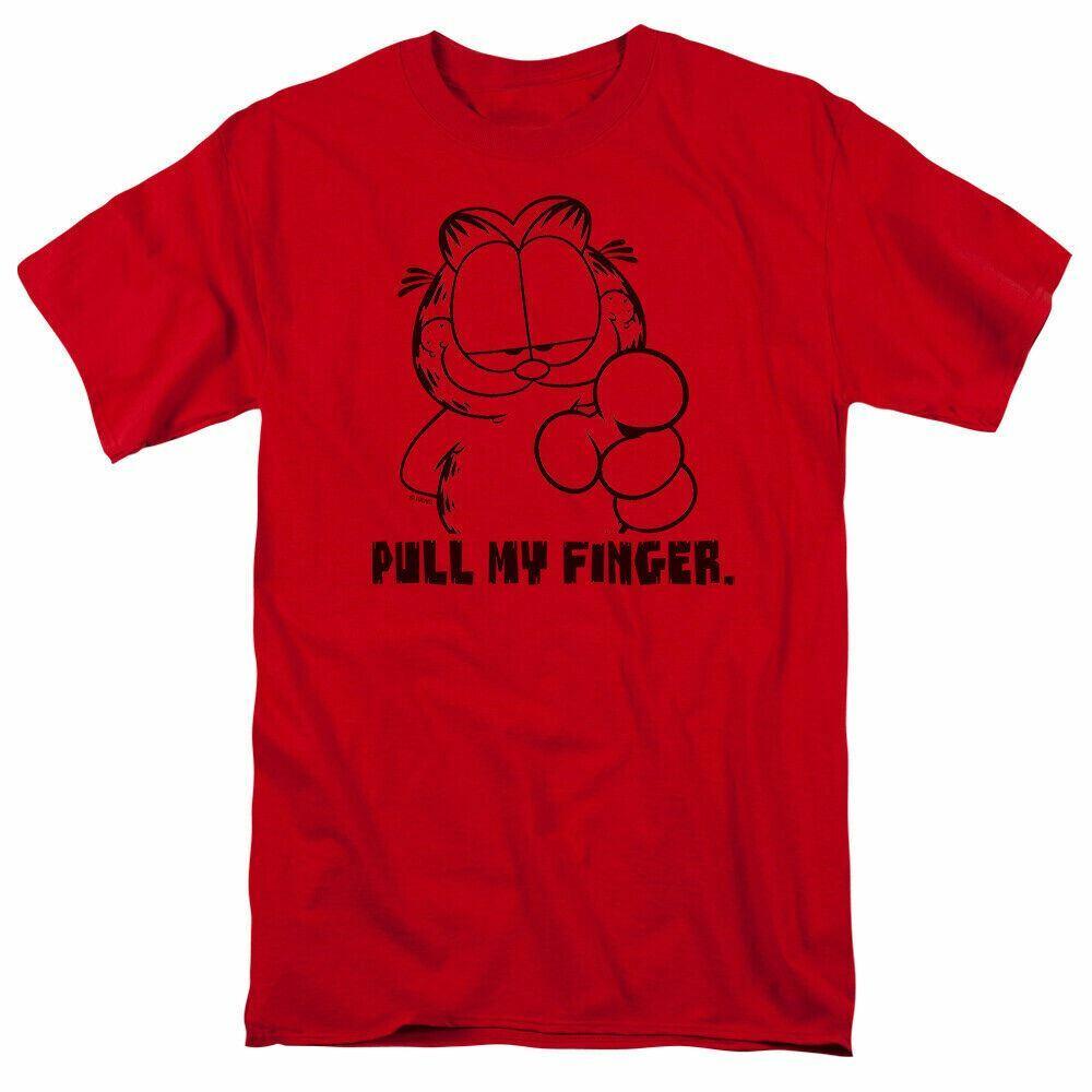 26 Garfield Pull My Finger T Shirt Mens Licensed Cat Jim Davis Comics Tee Red Unisex T-Shirt M