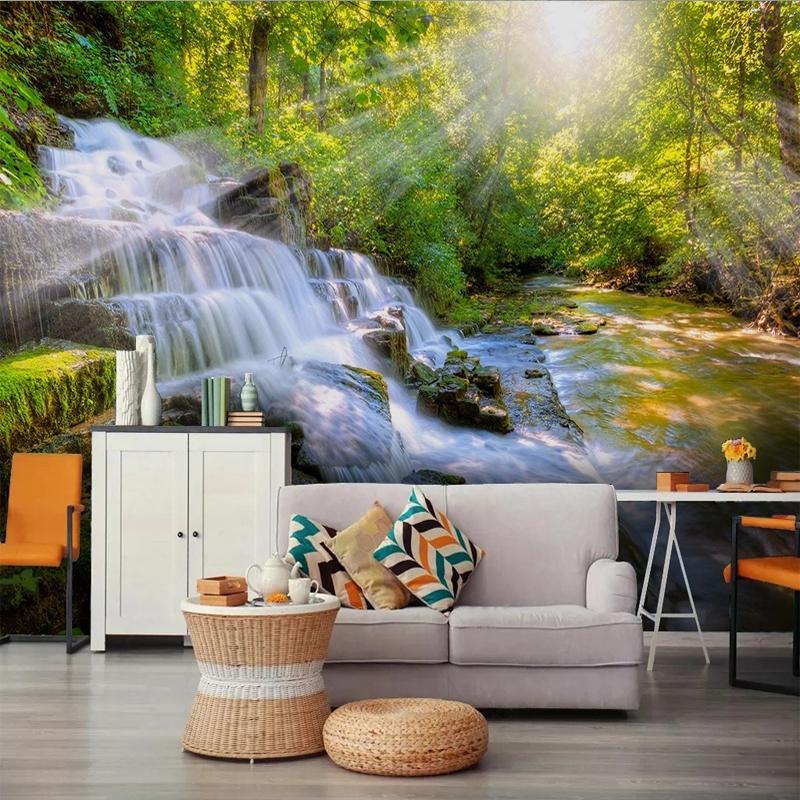 Natură Peisaj Cascada Fototapet 3D Soare Pădure Tapet pentru Dormitor Sufragerie Canapea Decor Fundal