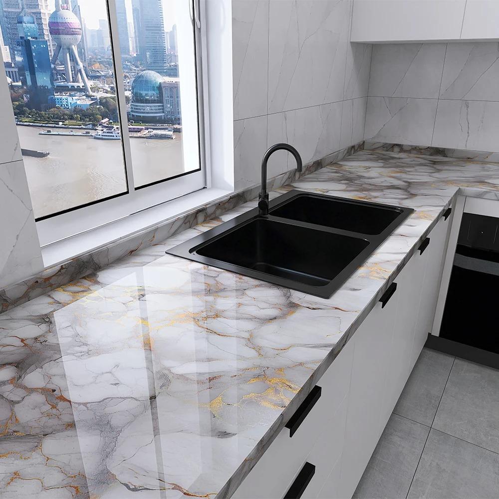 Autocolante de Perete Rezistente la Ulei 40cm Tapet Impermeabil Marmură Autoadeziv Removabil Hârtie de Contact pentru Baie Bucătărie Decor Acasă