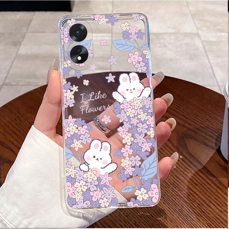 For Oppo A18 A38 Case Luxury Funny Cute Rabbit Heart Back Cover For Oppo A 18 38 4G Phone Covers Soft TPU Clear Silicone Fundas