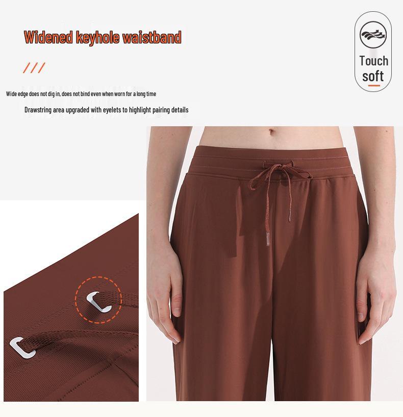 Women's High-Waist Wide-Leg Summer Yoga Pants - Lightweight, Loose, Slimming Casual Trousers with Drawstring.