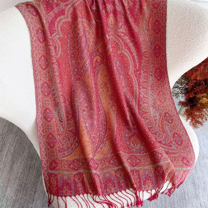 Boho Chic Fringed Shawl With Paisley Soft Faux Cashmere Wrap Women Lightweight Warm Scarf All Season