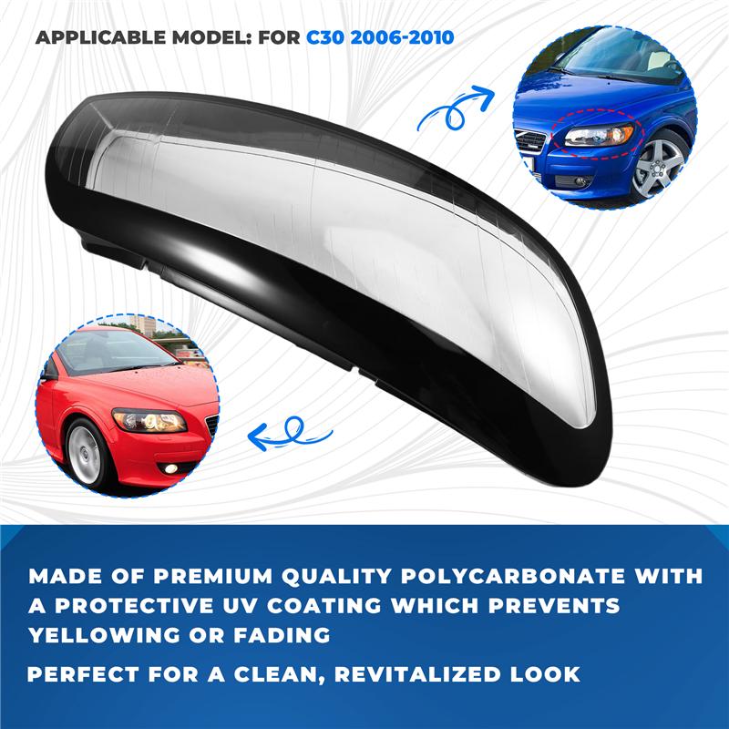 ABLZ-For Volvo C30 2006-2010 Car Lampshade Lamp Shade Front Headlight Cover Clear Lens Shell Lampcover Mask