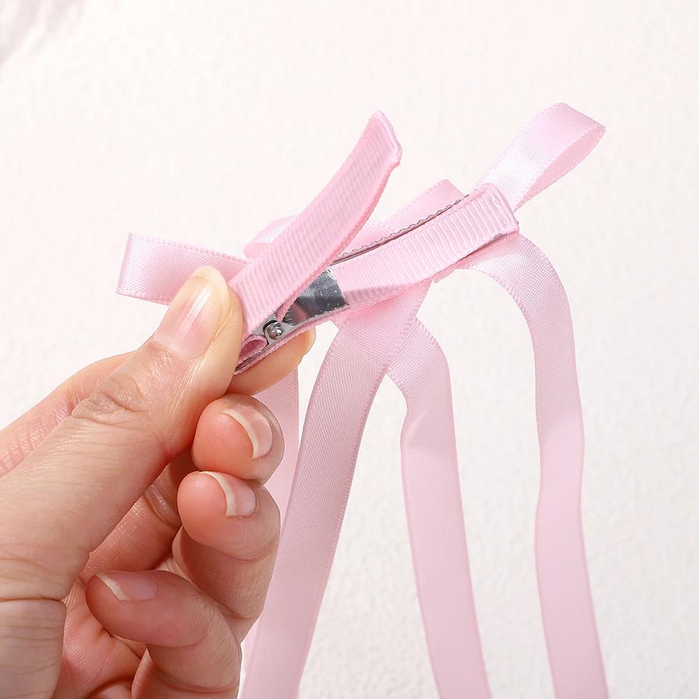 6pcs/set Y2k Star Snap Hair Clips with Long Ribbon Bowknot Barrettes for Women Girls Double Ponytail Headwear Hair Accessories