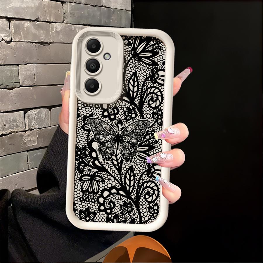 Phone Cover Case for Samsung Galaxy A16 A35 A36 A12 A13 A23 A15 A51 A73 A34 A53 A54 A26 A32 A56 A71 A72 Design Sense Black Lace