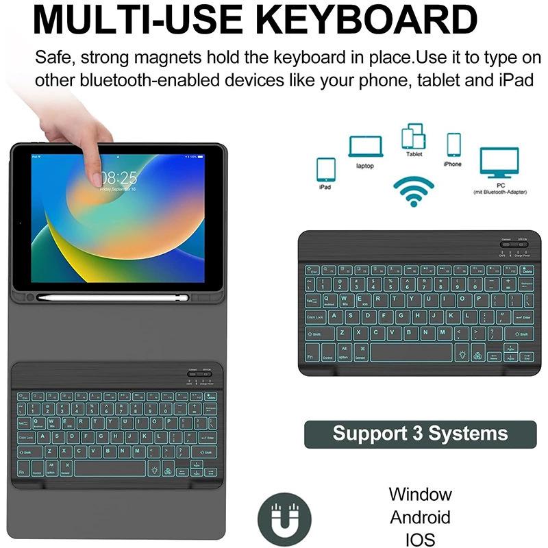 iPad Pro 9.7-inch Backlit Bluetooth Keyboard Case with Pen Slot - Air 2 Compatible