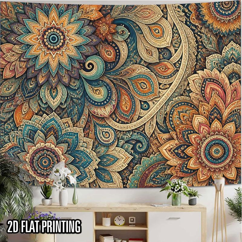 2D Flat, 2D Flat 1pc Tapestry Bohemian Mandala Wall Hanging, Vintage Art for Home Decor Polyester Fabric Suitable for Home, Office Wall Decor, Birthda
