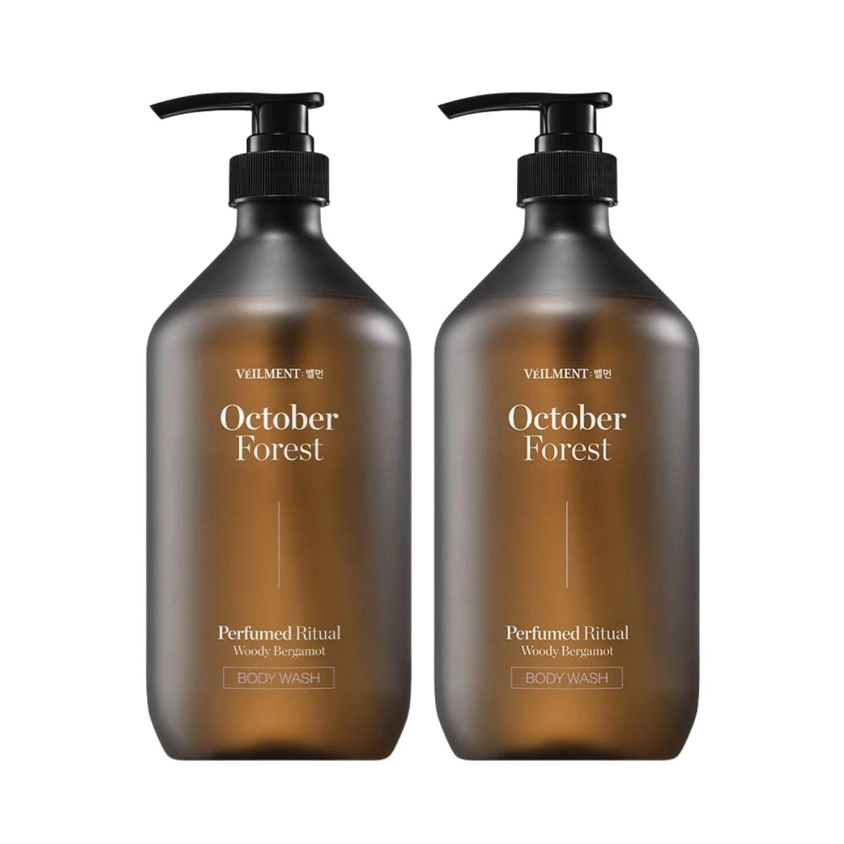 On The Body Veilment 24H Perfume Ritual Body Wash October Forest Woody Bergamot 915ml x 2