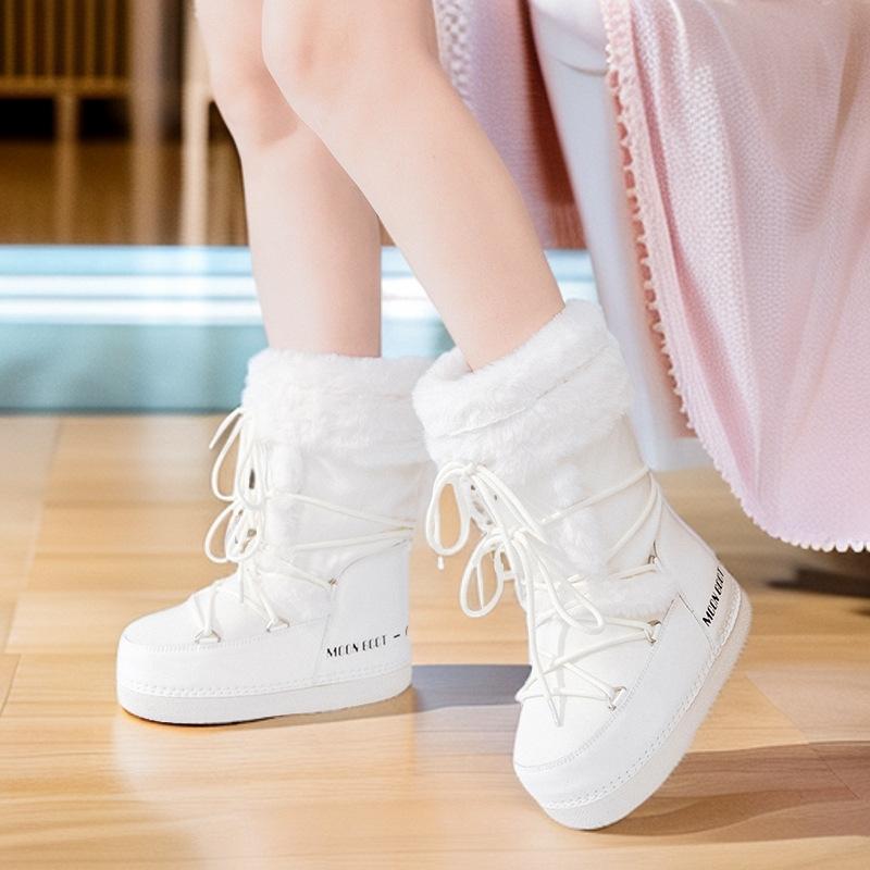 

Космические лунные модные зимние ботинки женские 2025 зимние новые утепленные терморукав хлопковые ботинки нескользящие и износостойкие ремешки 40 белый