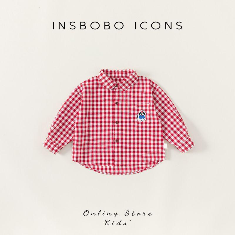 Детские рубашки Insbobo 2026 Весна Новый стиль Мальчиковые клетчатые рубашки Девочки с длинным рукавом Весна и Осень Тренд детской одежды Red and white grid 100