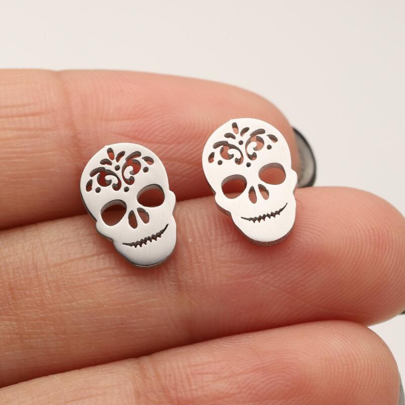 Halloween Asymmetrical Stainless Steel Pumpkin Skull Face Earrings