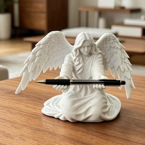Engels-Stiftehalter für Schreibtisch 3D-gedruckte Engelsstatue Stifte-Display-Ständer Dekorativer Organizer für Zuhause Büro Schlafzimmer Wohnzimmer Schreibtischdekoration