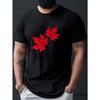 European Size Men's Lightweight Breathable Cotton T-Shirt with Vibrant Red Maple Leaf Print - Casual Athletic Short Sleeve Tee, Machine Washable