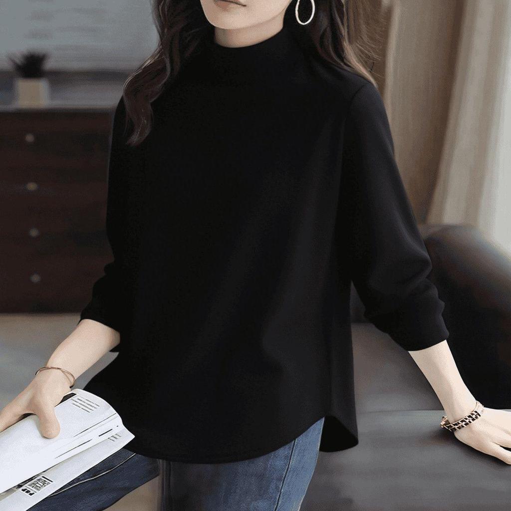 Women's Long-Sleeve Fleece Turtleneck Plus Velvet Slimming Base Layer Shirt