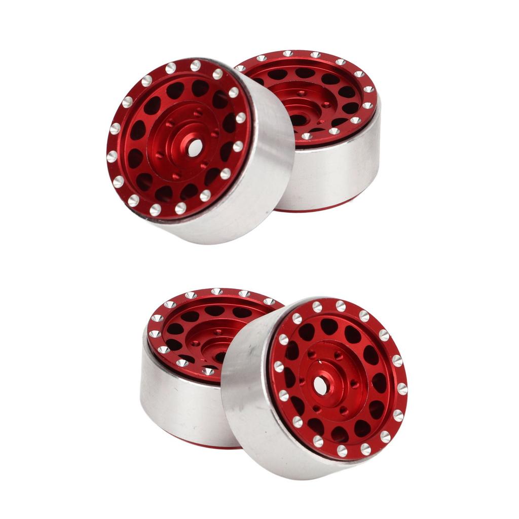 4 PCS RC Beadlock Wheel Hubs Aluminum Alloy RC Wheel Rims Hub for Traxxas 1 18 RC Cars for Axial SCX24 1 24 RC Cars Red
