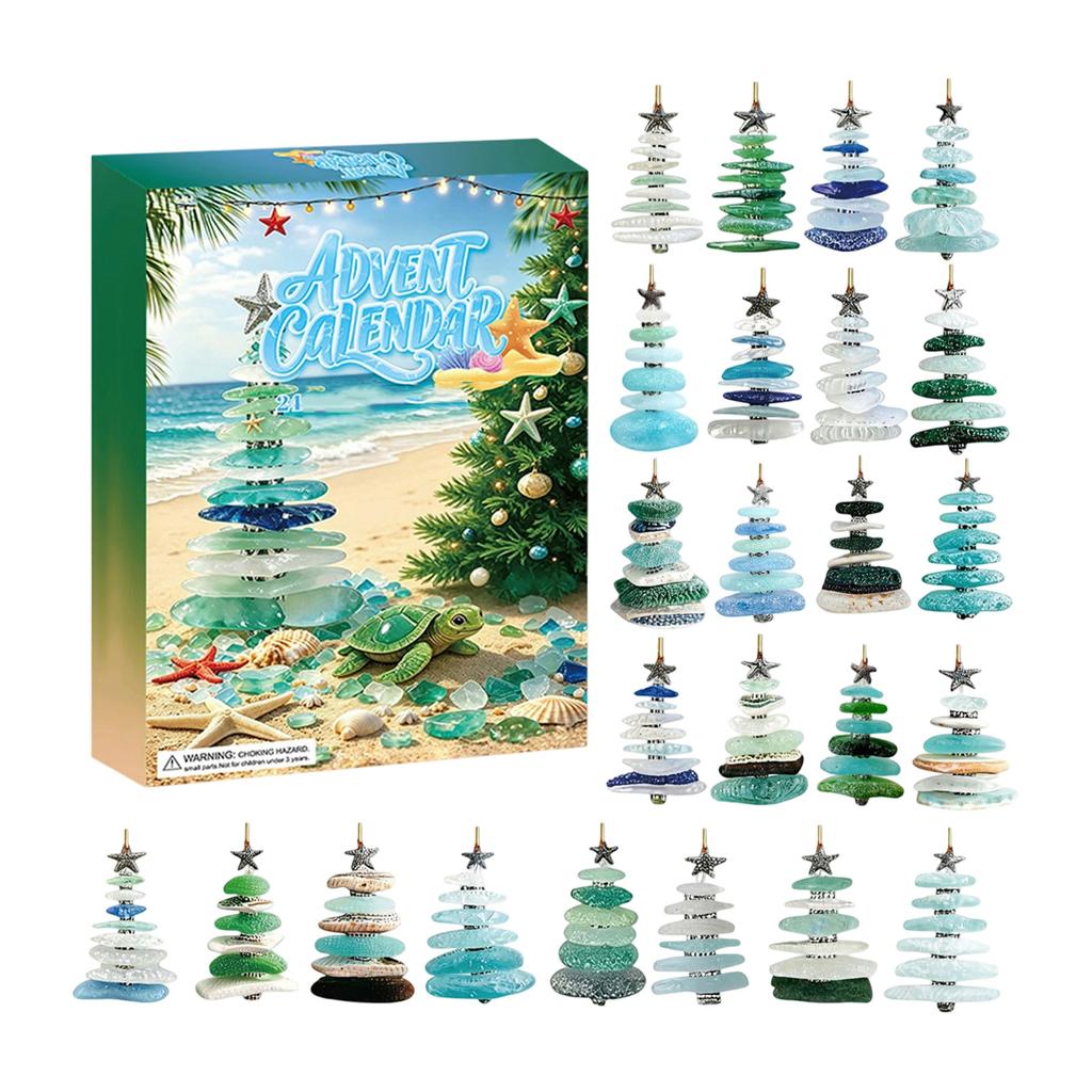 Calendario dell'Avvento di Natale 2026 con Ornamenti da Appendere a Tema Spiaggia in Vetro Marino Acrilico Albero Conto alla Rovescia Decorazione per la Casa