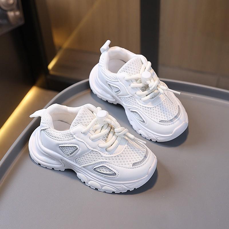 Kids Sneakers Pull Rope Mesh Breathable Children Sports Shoes Thick Soft Sole 2025 New Fashion Students Running Shoes Non-slip