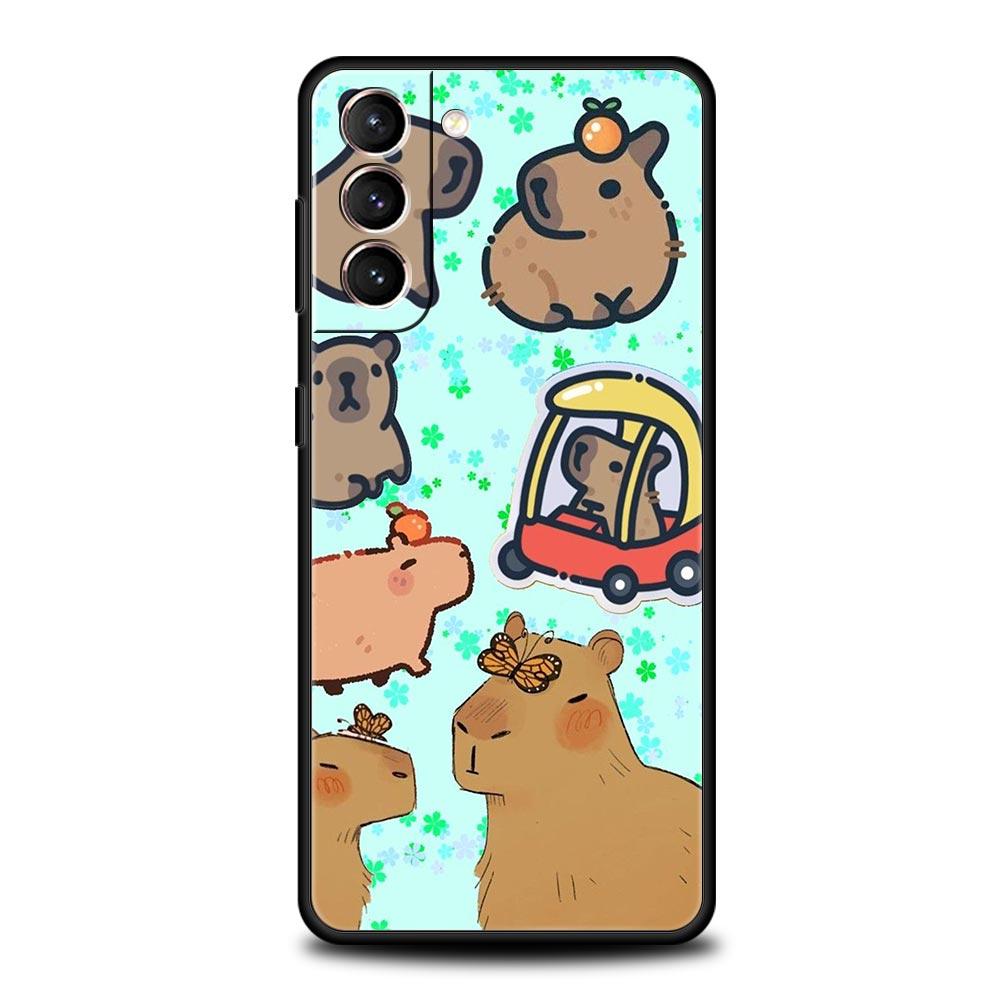 Cartoon Capybara Phone Case For Samsung Galaxy S26 Ultra S25 Plus S24 FE S23 S22 5G S21 S20 Cover Black Soft