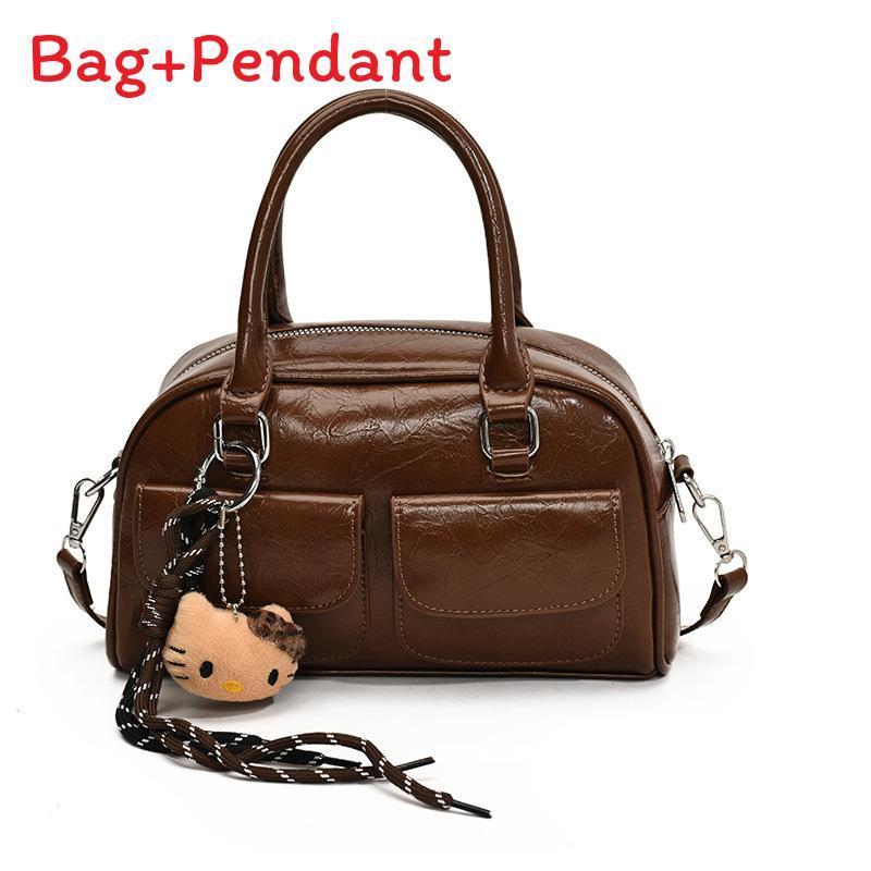 Retro Bowling Bag Handbag Pu Material With Zipper Closure For Daily Use