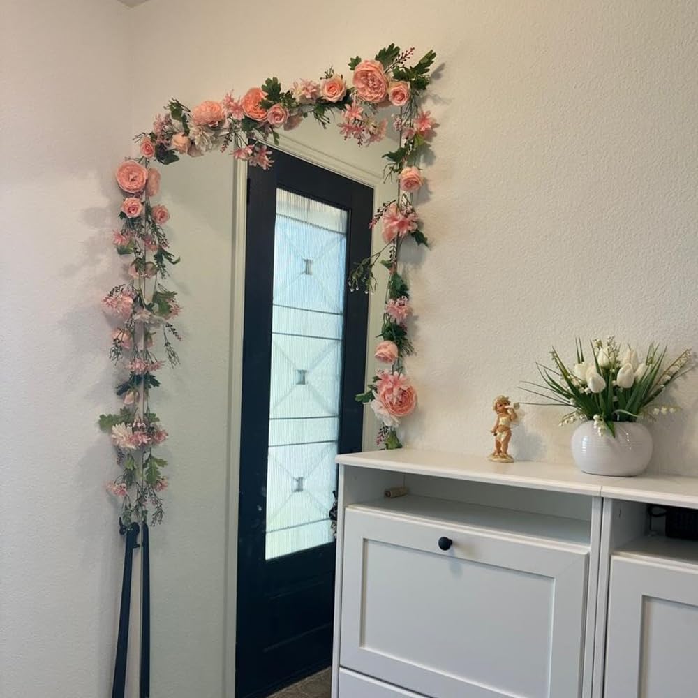 OrgMemory 180cm Artificial Wedding Decorations for and Photography 2-Piece Garland, Roses, Vine-Shaped, Home, Office, Table, Weddings,
